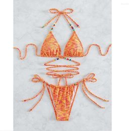 Women's Swimwear 2023 Fashion Sexy V-Neck Bikni Sets Two Pieces Stylish Halter Swimsuit Lady Brazilian Beachwear Side Tied Thong