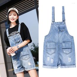 Women's Jeans 2023 Summer Overalls Casual Denim Shorts Female Hole Strap Loose Waist Was Thin College Style