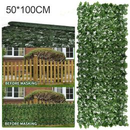 Decorative Flowers 50x100cm Artificial Leaf Roll Privacy Screen Hedge Wall Fence Balcony Decor Home Decoration Plant