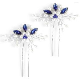 Hair Clips Woman's Retro Forks Paired Set With Durable Alloy Blue Rhinestone Leaves For Cheongsam Chinese Clothes Dress H9