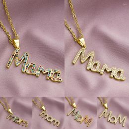 Pendant Necklaces Elegant Mother's Day Gift MaMa Letter Name Copper Cubic Zirconia Stainless Steel Chain Jewellery For Women