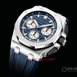 new version Luxury Men's Wristwatches 42mm Blue Dial 26420 VK Quartz Chronograph Working 18K Rose Gold Rubber Strap Bands Exc2366