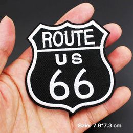 Fashion Size 7 9 7 3 cm Route 66 Patches Iron Stickers Stripe on clothing Badges Embroidered Applique for Clothes2875