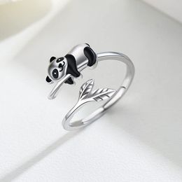 Harong Creative New Trend Lifelike Cute Panda Bamboo Ring Animal Open Rings for Girl Women Men Party Jewellery Gift