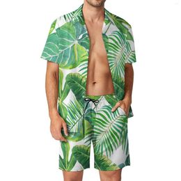 Agasalhos masculinos Tropical Leaves Beach Men Set Hawaii Modern Casual Shirt Set Summer Graphic Shorts Duas peças Cool Terno Plus Size