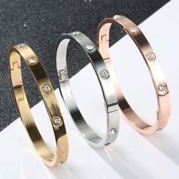 Bangle Gold Plating Lover Bracelets Bangles for Women Rose Gold Colour Stainless Steel Charming CZ Cuff Bracelet Luxury Jewellery Gifts 230706
