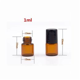 1ML 2ML 3ML Empty Amber Glass Essential oil Roll On Bottle with Stainless Steel Metal Ball for Perfume Oils Top Quality