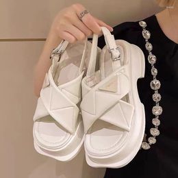 Summer Women Platform Sandals Style Retro Beige Black Gladiator Comfortable Thick Heels 57978 36219
