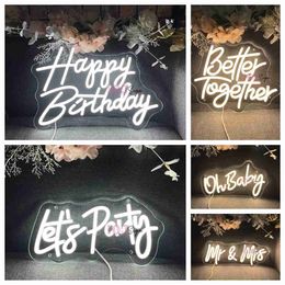 LED Happy Birthday Better Together Led Light Sign for Oh Baby Neon Lamps Lets Party Home Room Wall Decor HKD230706