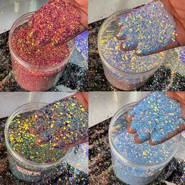 Nail Glitter 50g Holographic Chameleon Nail Glitter Mixed Hexagon Sequins Make up Flakes Rainbow Pigment Chunky Irediscent Glitter Decoration 230705