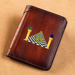Wallets High Quality Genuine Leather Wallet Freemasonry Gate Printing Standard Short Purse BK3273
