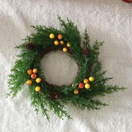Decorative Flowers 1pc American Country 25cm Pine And Cypress Branches Natural Christmas Door Wreath Garland Candles Home Decoration