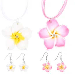 Necklace Earrings Set 2 Sets Rose Water Boho Jewelry Women Plumeria Earring Flower Party Hawaii Theme Alloy Luau Hawaiian Miss