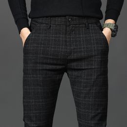 Men's Pants Black Plaid Trousers Spring and Autumn Fashion Slim Men Grey Stripe Slacks 2838 Pantalones Hombre 230705