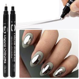 Nail Gel 1Pcs Nail Polish Pen Silver Chrome Varnish Metallic Painting Gel Graffiti Wave Drawing Pen Stripe Lines Brush For Manicure NT703 230706