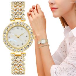 Wristwatches Simple Full Diamond Women Quartz Watches Fashion High Quality Ladies Gold Stainless Steel Strap With Bracelet