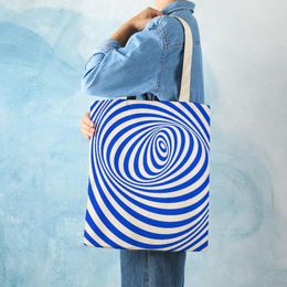 Shopping Bags Large Capacity Thick Canvas Shoulder Bag Women Ladies Casual 3D Eddy Print Striped Vintage Durable Eco Shopper Tote