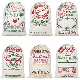 Santa Sack Bags Christmas Decoration Linen Drawstring Cloth Bag Gift Pouch 12 styles SN4414