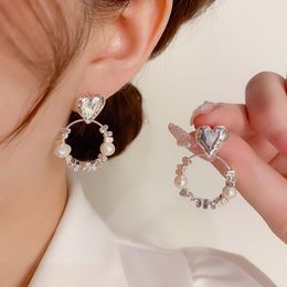 Stud Earrings Cool And Individually Exaggerated Love Freshwater Pearl 925 Silver Needle Advanced Fashion For Girls Jewelry.