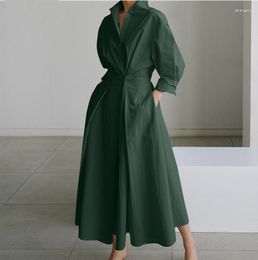 Casual Dresses Sexy Elegant Office Lady Business Shirt Tunics Solid Party Dress Green Long Sleeve Women's Spring Robe Clothing Sundress