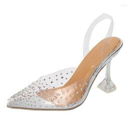 Dress Shoes 2023 For Women Summer Pointy Fashion Baotou High Heels Transparent Versatile Women's Crystal Stiletto Sandals Large 43