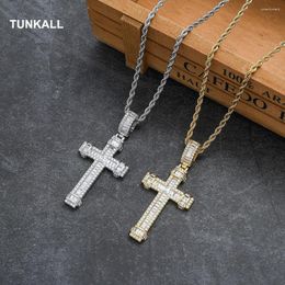 Chains TUNKALL Cross Brass Pendant Micro Pave With CZ Bling Mens Necklace Rock Hip Hop Jewellery CN337
