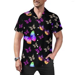 Men's Casual Shirts Neon Butterfly Colourful Animal Print Beach Shirt Hawaiian Y2K Blouses Men Graphic Plus Size