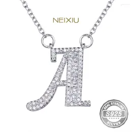 Chains Neixiu 925 Sterling Silver 26 Letter Necklace Personalised Clavicle Chain Simple Temperament Shiny Zircon Pendant Woman Jewellery