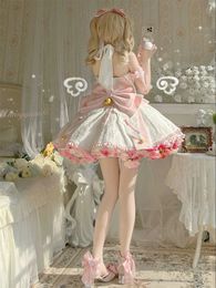 Basic Casual Dresses Sexy Lolita Pink Maid Dress Japanese Sweet Women Kawaii Role Play Costume Halloween Party Cosplay Anime Clothing