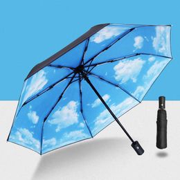 Umbrellas Fully Automatic Umbrella Female Reinforced Umbrella Men's Women Windproof Uv Resistant Beach Girl Parasol Folding Parasol