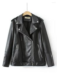 Women's Jackets Vintage Faux Leather Jacket Streetwear Loose Motorcycle Biker Coat Women Autumn Winter Multi Pocket Top Outwear