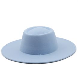 Women Elegant Felt Fedora Hats With Ethnic Ribbon Band 9.5CM Wide Brim Trilby Derby Bowler Hat Wedding Dress Cap