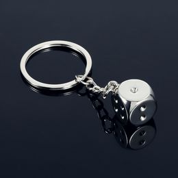 New Key Chain Metal Dice Model Alloy Keychain Gift Stainless Steel Good Luck Men Car Key Ring