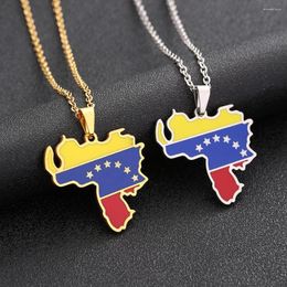 Pendant Necklaces Enamel Venezuela Map Flag Necklace For Women Men Silver Gold Colour Stainless Steel Jewerly Gifts