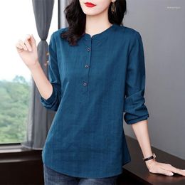 Women's Blouses Autumn Winter Pure Cotton Vintage Plaid Casual Shirt Lady Long Sleeve Oversized Pullover Blouse Femme Loose All-match Blusa