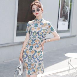 Ethnic Clothing Chinese Style Print Mulberry Silk Mini Dress Summer Vintage 3XL Sexy Sundress Women Elegant Bodycon Party Vestido