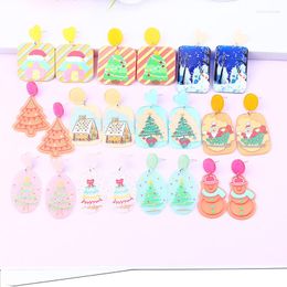 Dangle Earrings UJBOX Wholesale Women Kids Cute Christmas Acrylic 3D Printed Tree Santa Claus Snowman Jewerly Gift Bulk