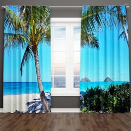 Curtain Modern Palm Beach Scenery Natural Landscape Seaside 2 Pieces Free Thin Window Drapes For Bedroom Living Room Home Decor