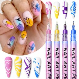 Nail Gel Nail Art Drawing Graffiti Pen Waterproof Painting Liner Brush DIY 3D Abstract Lines Fine Details Flower Pattern Manicure Tools 230706