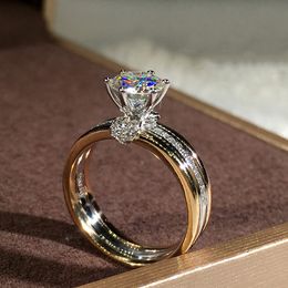 Wedding Rings Luxury Female White Zircon Stone Ring Rose Gold Silver Colour Engagement Ring Vintage Bride Crystal Round Wedding Rings For Women 230706