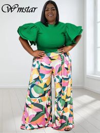Women's Plus Size Pants Wmstar Matching Set Two Piece Summer Clothing Solid Shirt Top and Printed Wholesale Direct 230705