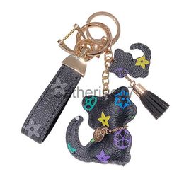 Key Rings Cat Diamond Design Car Keychain Favour Flower Bag Pendant Charm Jewellery Keyring Holder for Men Gift Fashion PU Animal Key Chain Accessories J230706