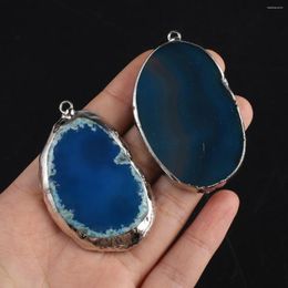 Pendant Necklaces Natural Stone Pendants Sliver Plated Polished Blue Agates High Quality For Fashion Jewelry Making Diy Women Necklace Gifts