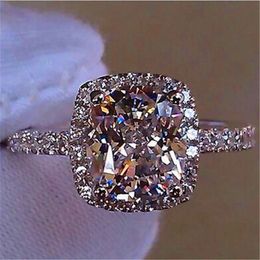 Wedding Rings Luxury Female Girl Big Crystal CZ Stone Ring Silver Colour White Blue Purple Green Wedding Rings Promise Engagement Ring 230706