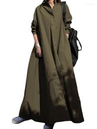 Casual Dresses 5xl Vintage Ethnic Style Loose Maxi Party Dress Turn-down Collar Buttons Long Sleeve Women Plus Size