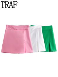 Skirts TRAF White High Waist Shorts Women Green Y2K Skirt Shorts Woman Summer Office Split Skort Fashion Streetwear Shorts for Women 230705