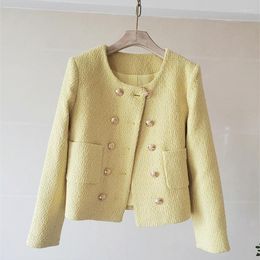 Women's Jackets White Tweed Woolen Women Coat Blazer Autumn Winter 2023 Double Breasted Pointed Collar With Button Blazers Jacket