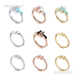 2023 NEW Double T-shape Band Rings Opening 925 Sterling Silver Diamond Pearl Oyster Ring Fashion Classic Woman Luxury Jewellery with Original Bag for gift