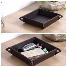 Wholesale Desktop Box Foldable Storage Box Key Coin Table Tray PU Leather Rectangle Jewelry Tray Folding Small Sundry Office Home Supplies