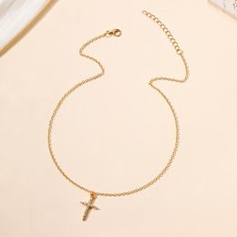 Chains Christian Little Corss Charm Crsytal Necklace Women Girls Gold Plated O Chain Choker Collar Jewellery Simple Fashion Design